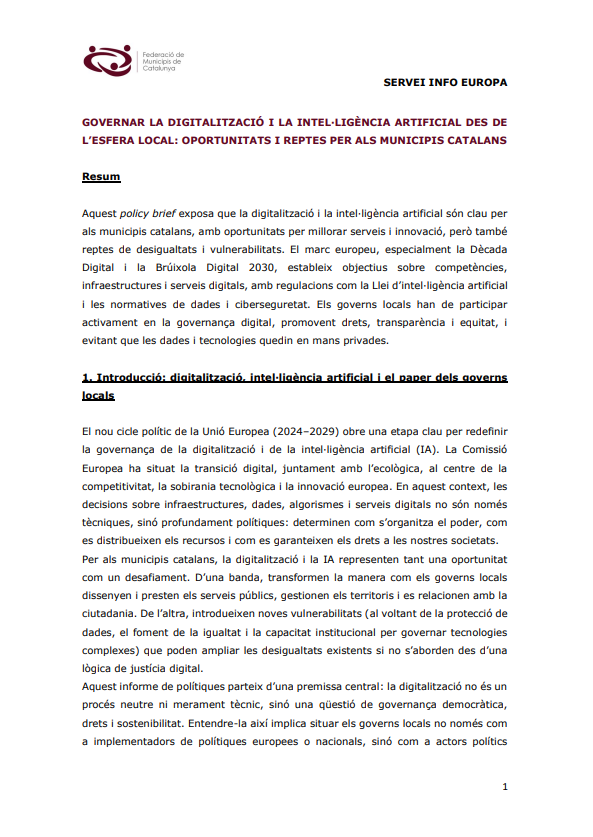 Policy Brief 6 - Governar la digitalització i la intel·ligència artificial des de l